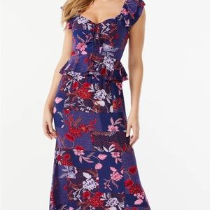 Sofia Vergara Floral patchwork ruffle midi dress